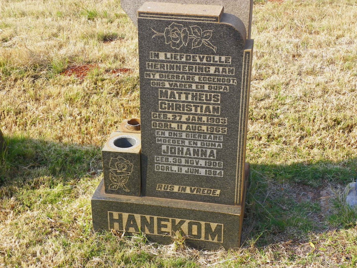 HANEKOM Mattheus Christian 1903-1965 &amp; Johanna 1906-1984