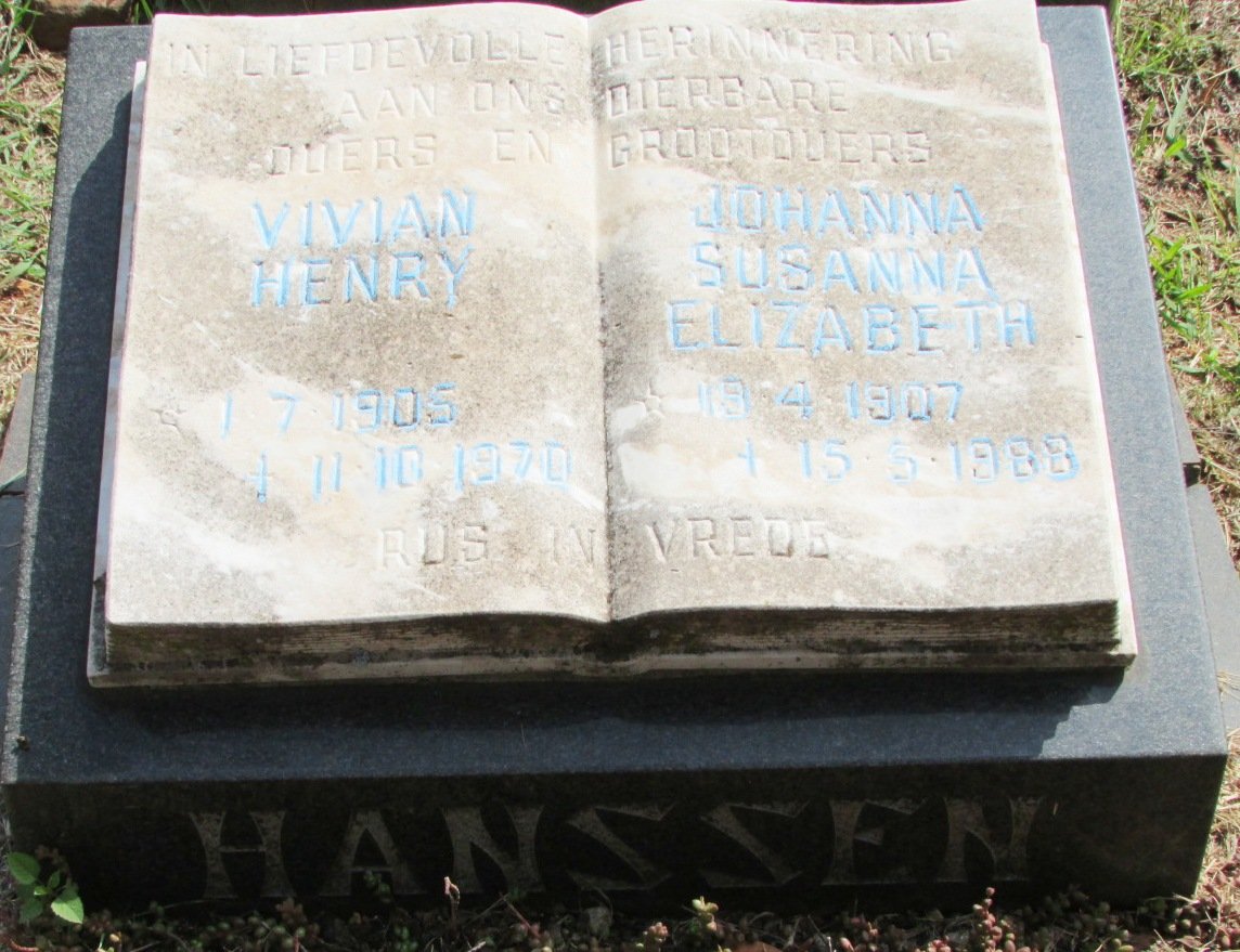 HANSSEN Vivian Henry 1905-1970 &amp; Johanna Susanna Elizabeth 1907-1988