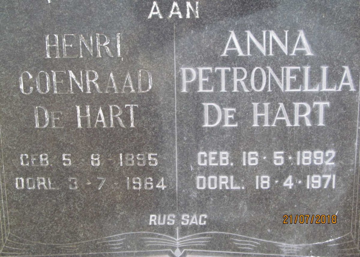 HART Henri Coenraad, de 1895-1964 &amp; Anna Petronella 1892-1971