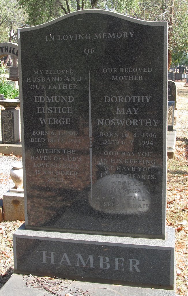 HAMBER Edmund Eustice Werge 1907-19?? &amp; Dorothy May Nosworthy 1906-1994