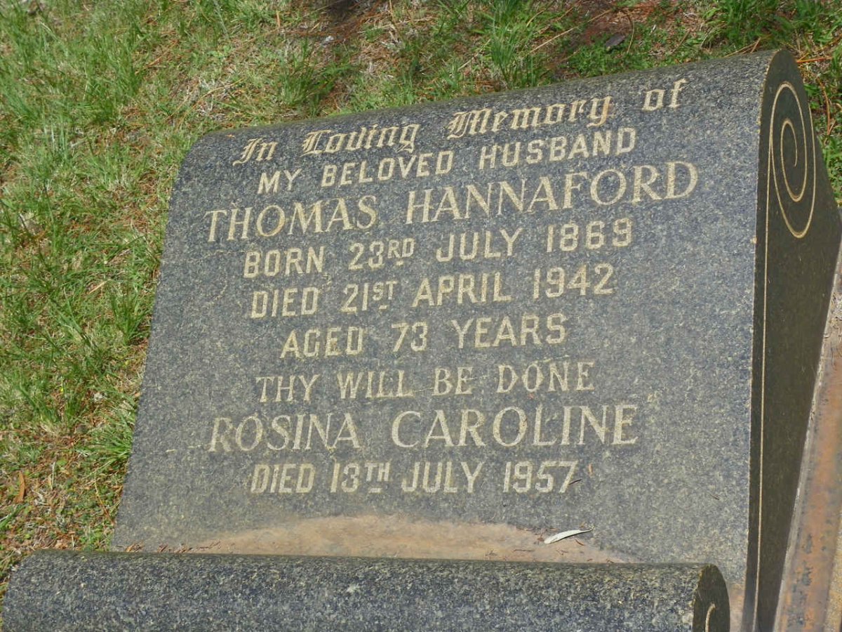 HANNAFORD Thomas 1869-1942 &amp; Rosina Caroline -1957