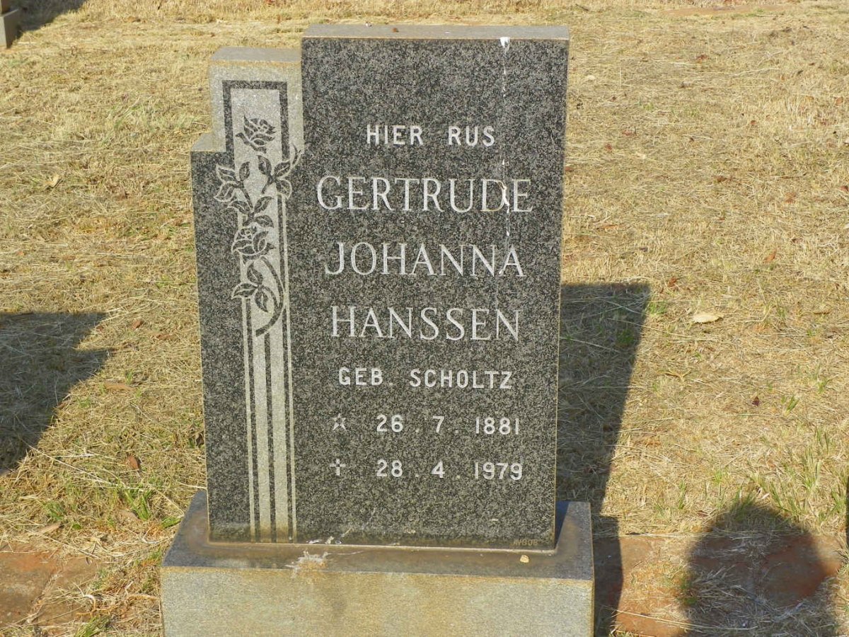 HANSSEN Gertrude Johanna nee SCHOLTZ 1881-1979