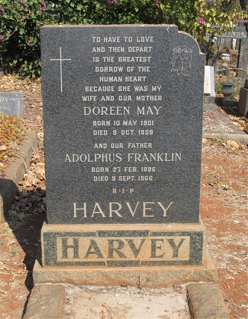 HARVEY Adolphus Franklin 1896-1966 &amp; Doreen May 1901-1959