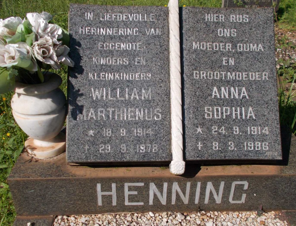 HENNING William Marthienus 1914-1978 &amp; Anna Sophia 1914-1986