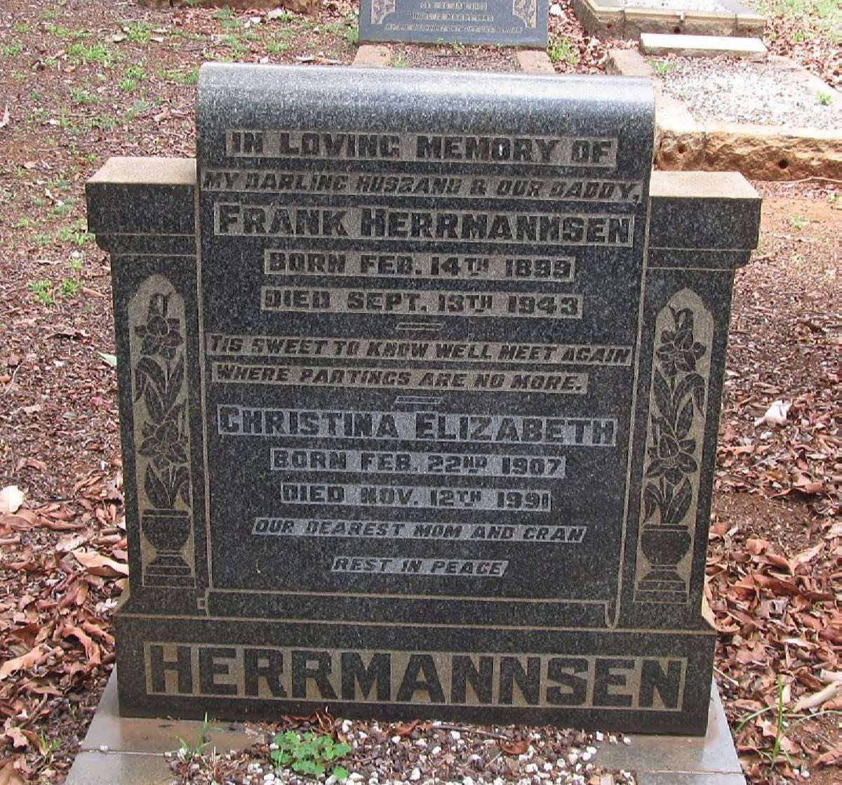 HERRMANNSEN Frank 1899-1943 &amp; Christina Elizabeth 1907-1991
