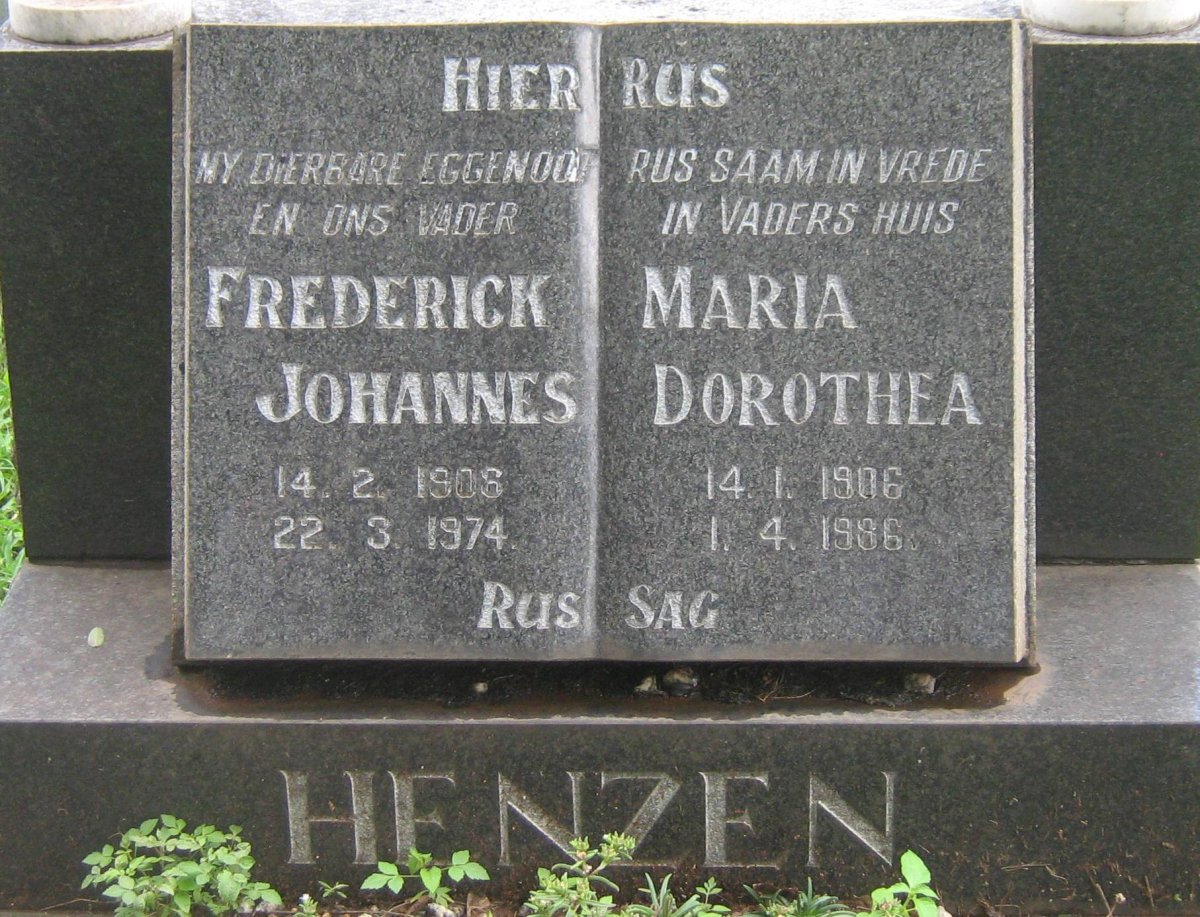 HENZEN Frederick Johannes 1908-1974 &amp; Maria Dorothea 1906-1986