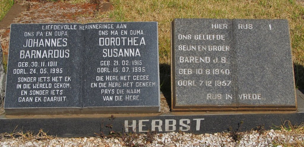 HERBST Johannes Barnardus 1911-1995 &amp; Dorothea Susanna 1915-1995 :: HERBST Barend J.S. 1940-1957
