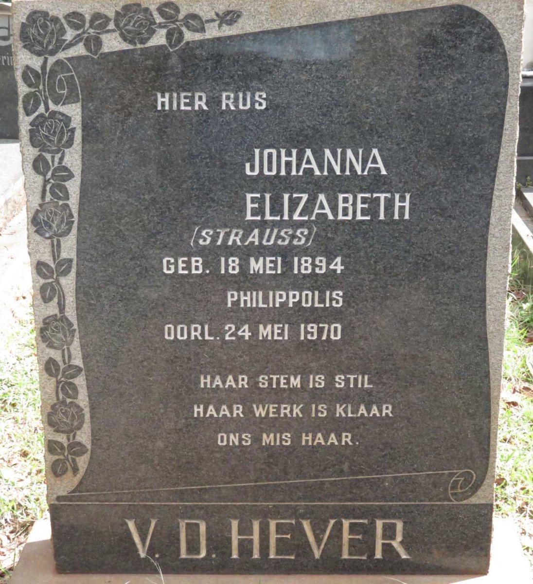 HEVER Johanna Elizabeth, v.d. nee STRAUSS 1894-1970