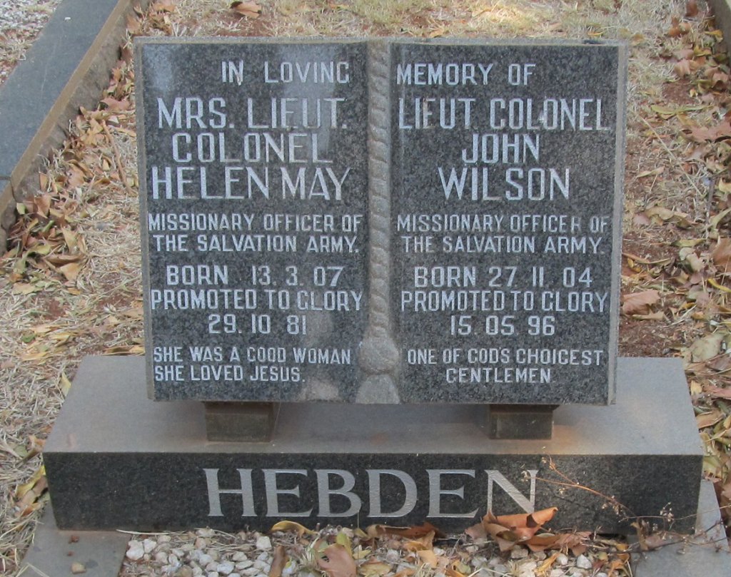 HEBDEN John Wilson 1904-1996 &amp; Helen May 1907-1981