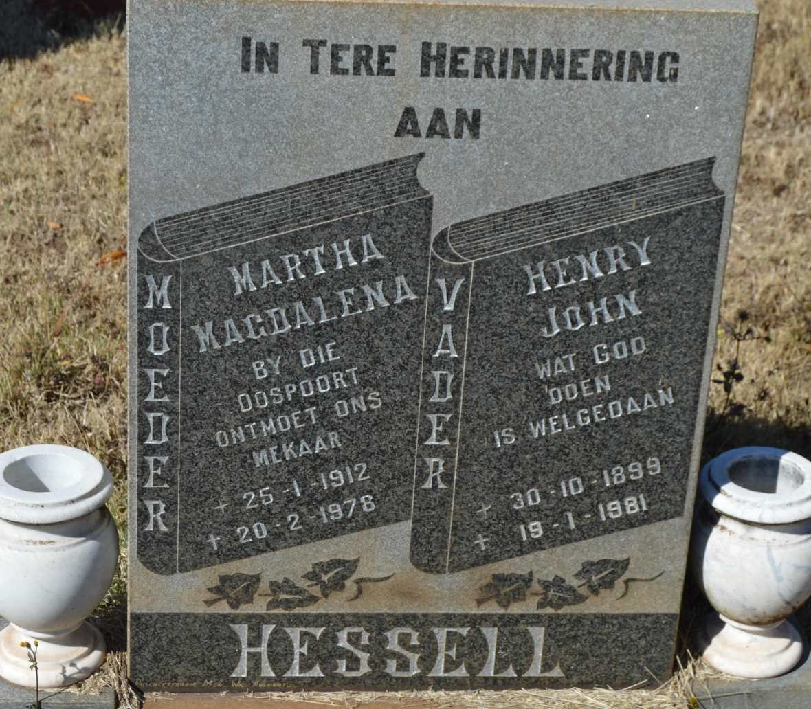 HESSELL Henry John 1899-1981 &amp; Martha Magdalena 1912-1978