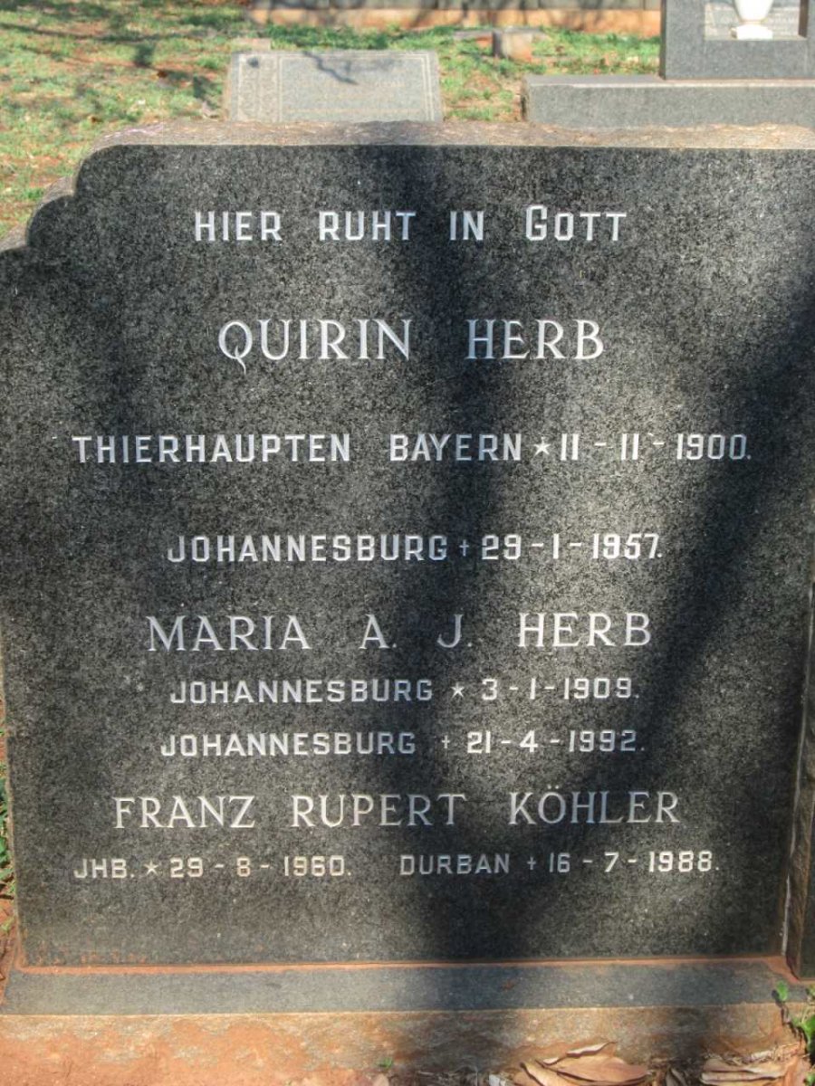 HERB Quirin 1900-1957 :: HERB Maria A.J. 1909-1992