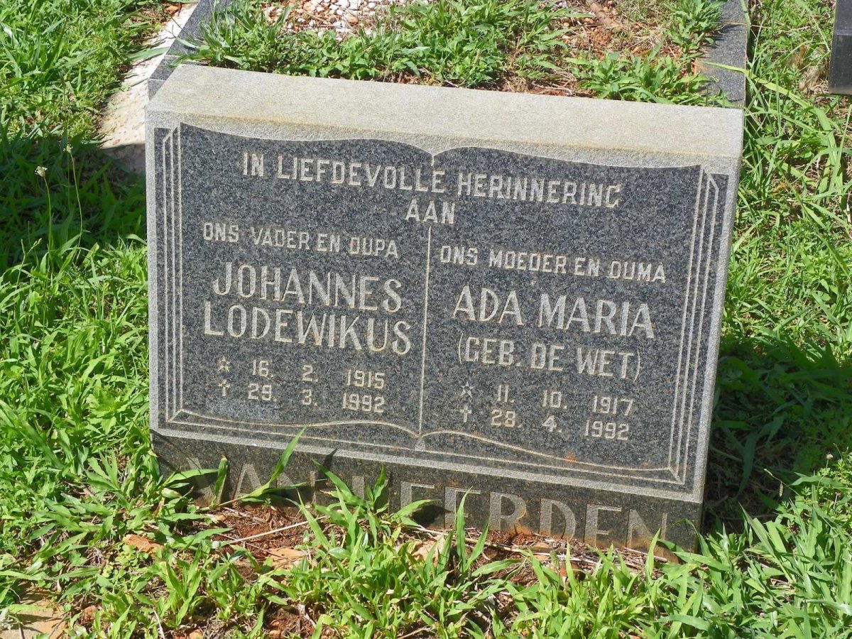 HEERDEN Johannes Lodewikus, van 1915-1992 &amp; Ada Maria DE WET 1917-1992
