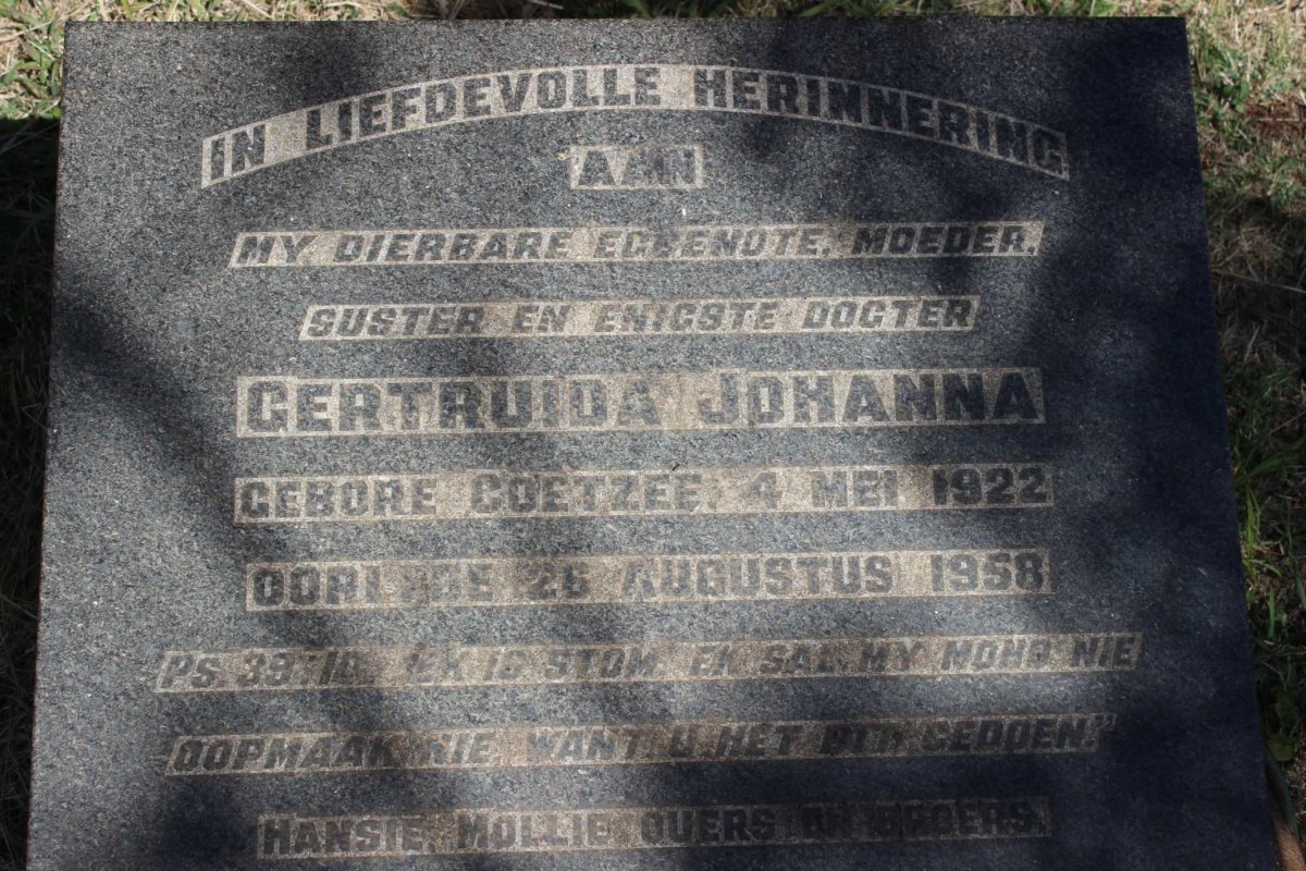 HEERDEN Gertruida Johanna, van nee COETZEE 1922-1958