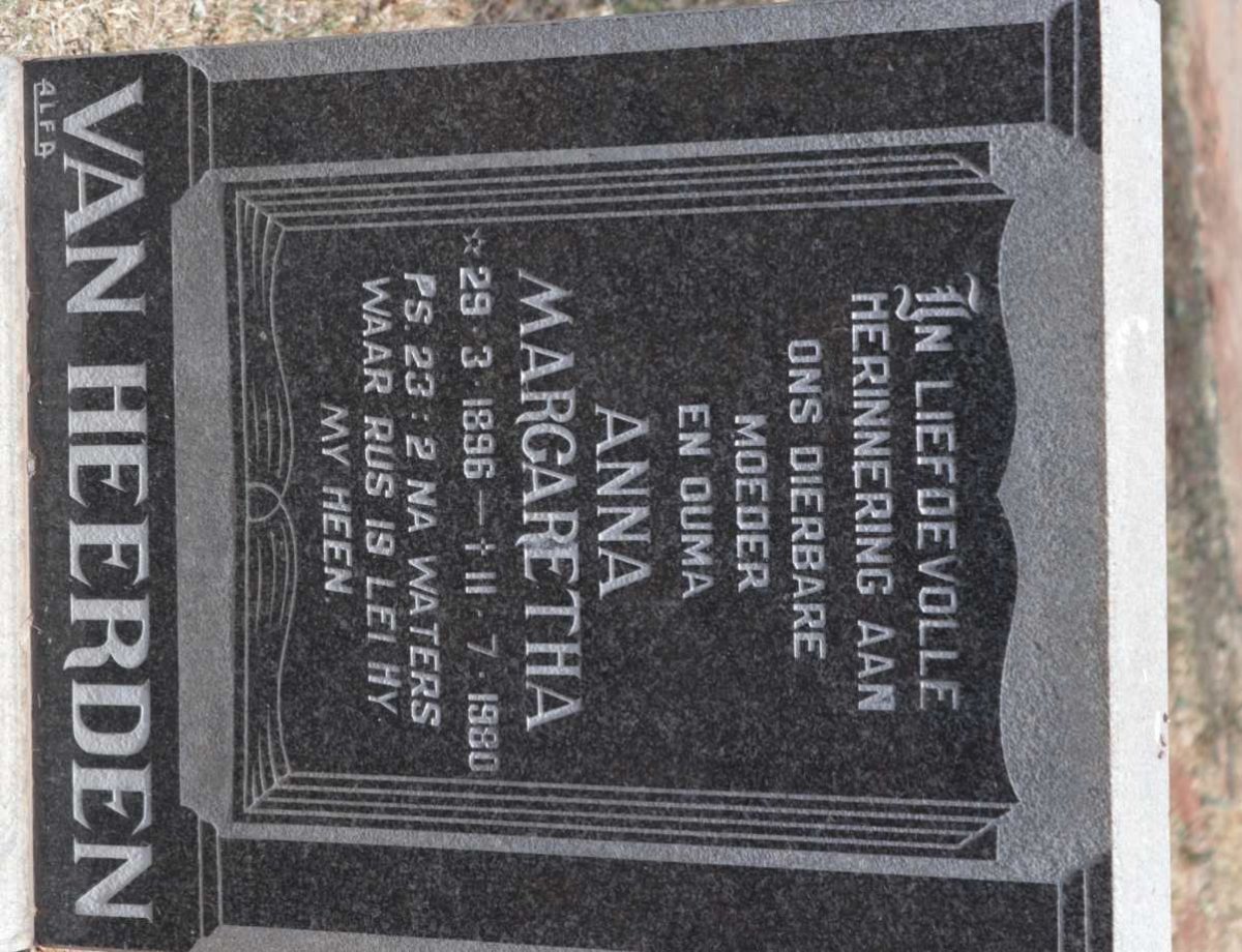 HEERDEN Anna Margaretha, van 1896-1980