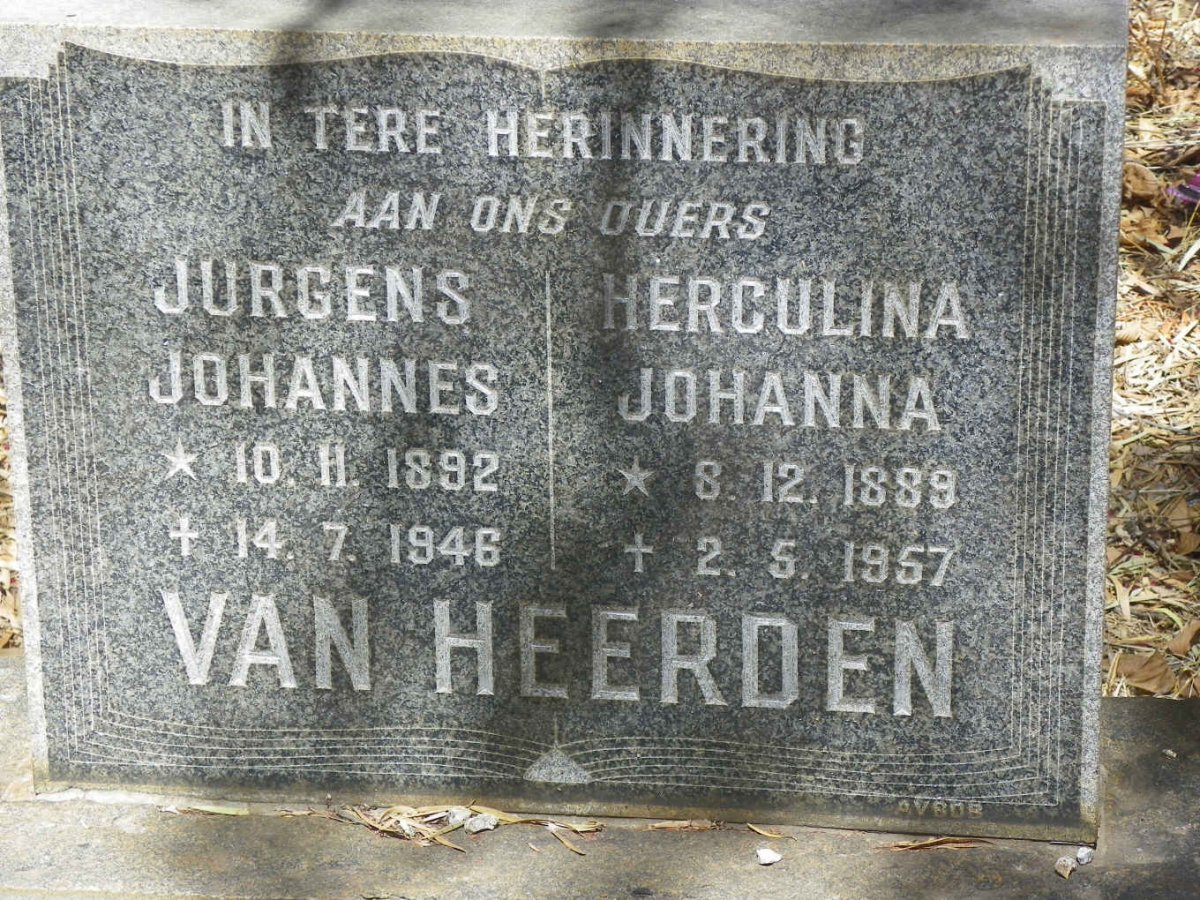 HEERDEN Jurgens Johannes, van 1892-1946 &amp; Herculina Johanna 1889-1957
