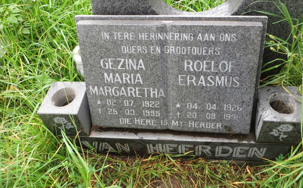 HEERDEN Roelof Erasmus, van 1926-1996 &amp; Gezina Maria Margaretha 1922-1995