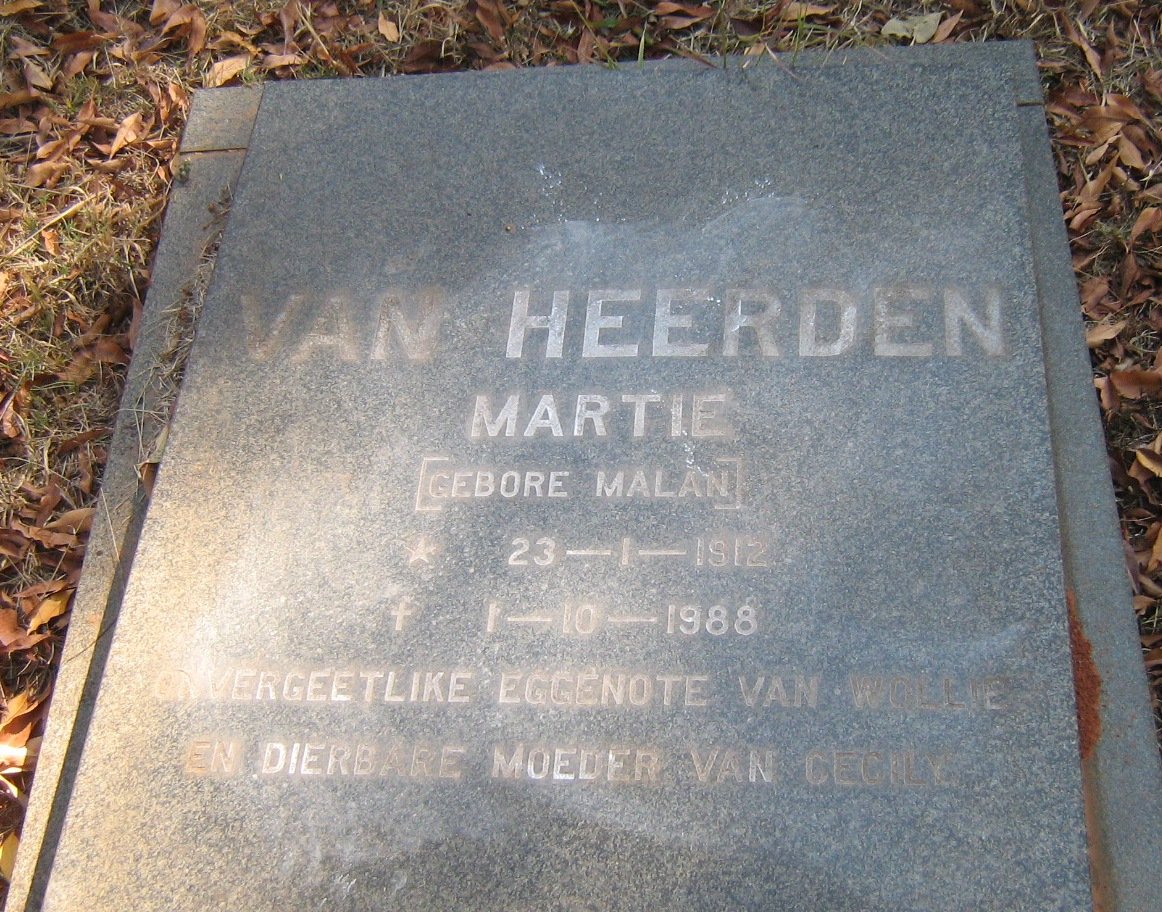 HEERDEN Martie, van nee MALAN 1912-1988