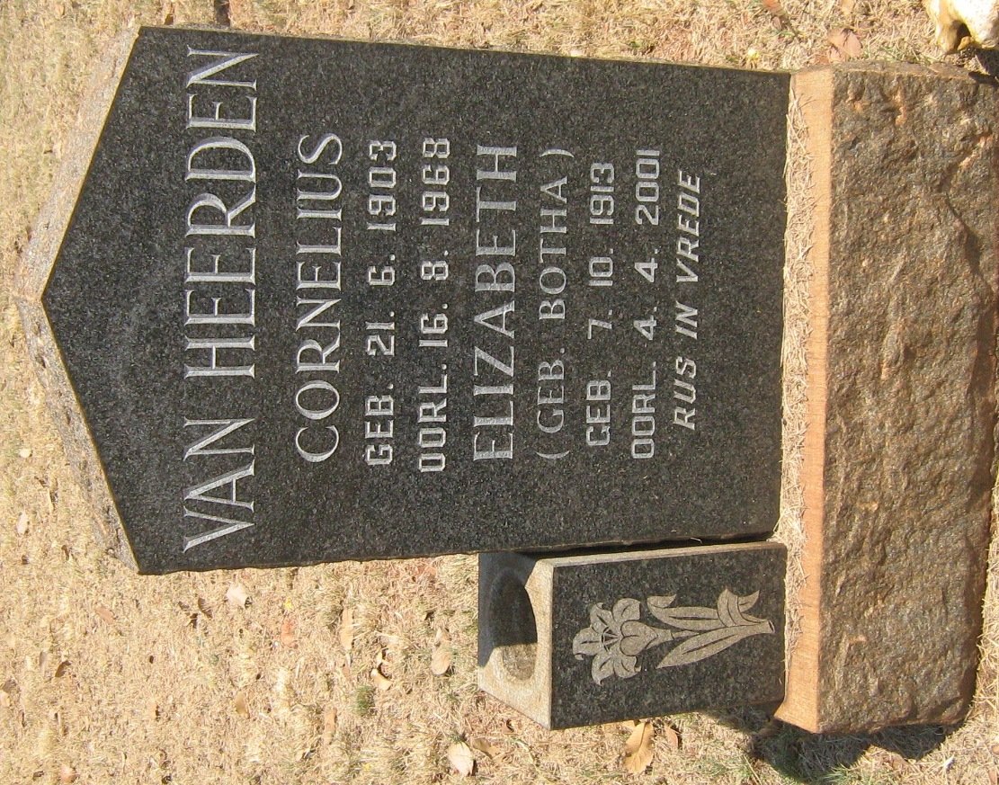 HEERDEN Cornelius, van 1903-1968 &amp; Elizabeth BOTHA 1913-2001