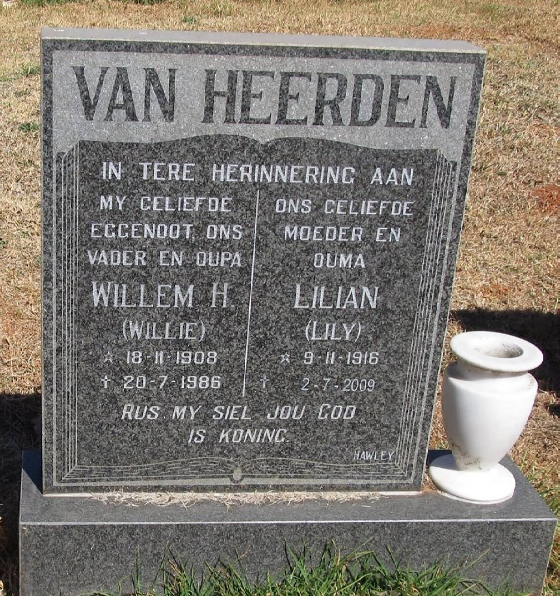 HEERDEN William H., van 1908-1986 &amp; Lilian 1916-2009