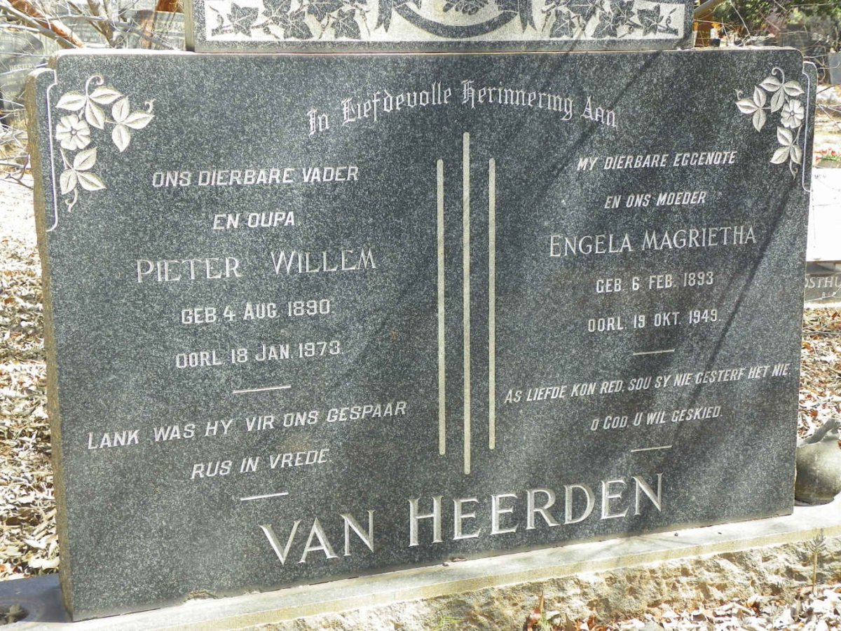 HEERDEN Pieter Willem, van 1890-1973 &amp; Engela Magrietha 1893-1949