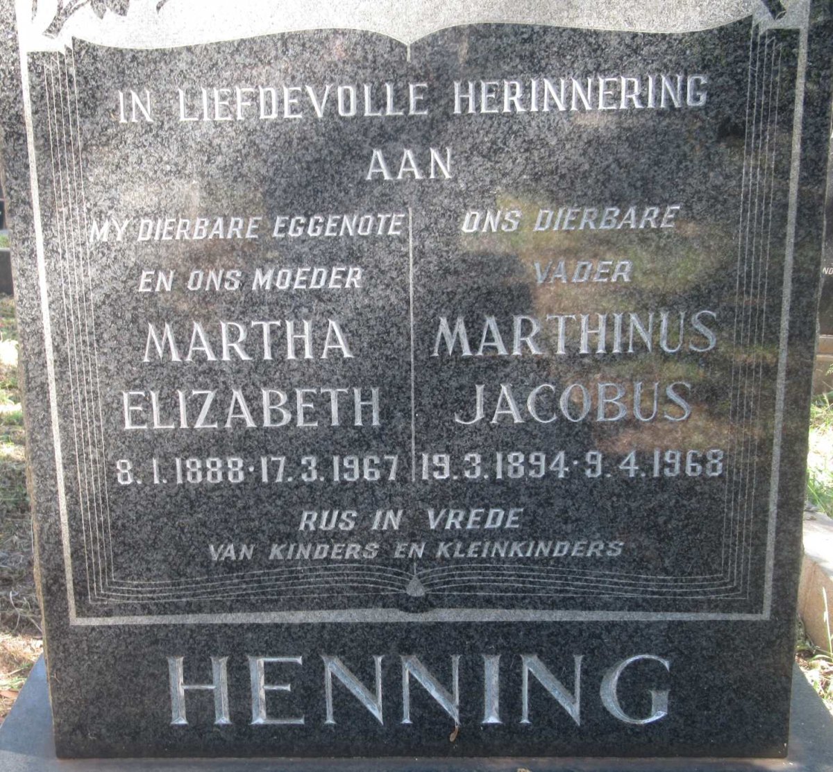 HENNING Marthinus Jacobus 1894-1968 &amp; Martha Elizabeth 1888-1967