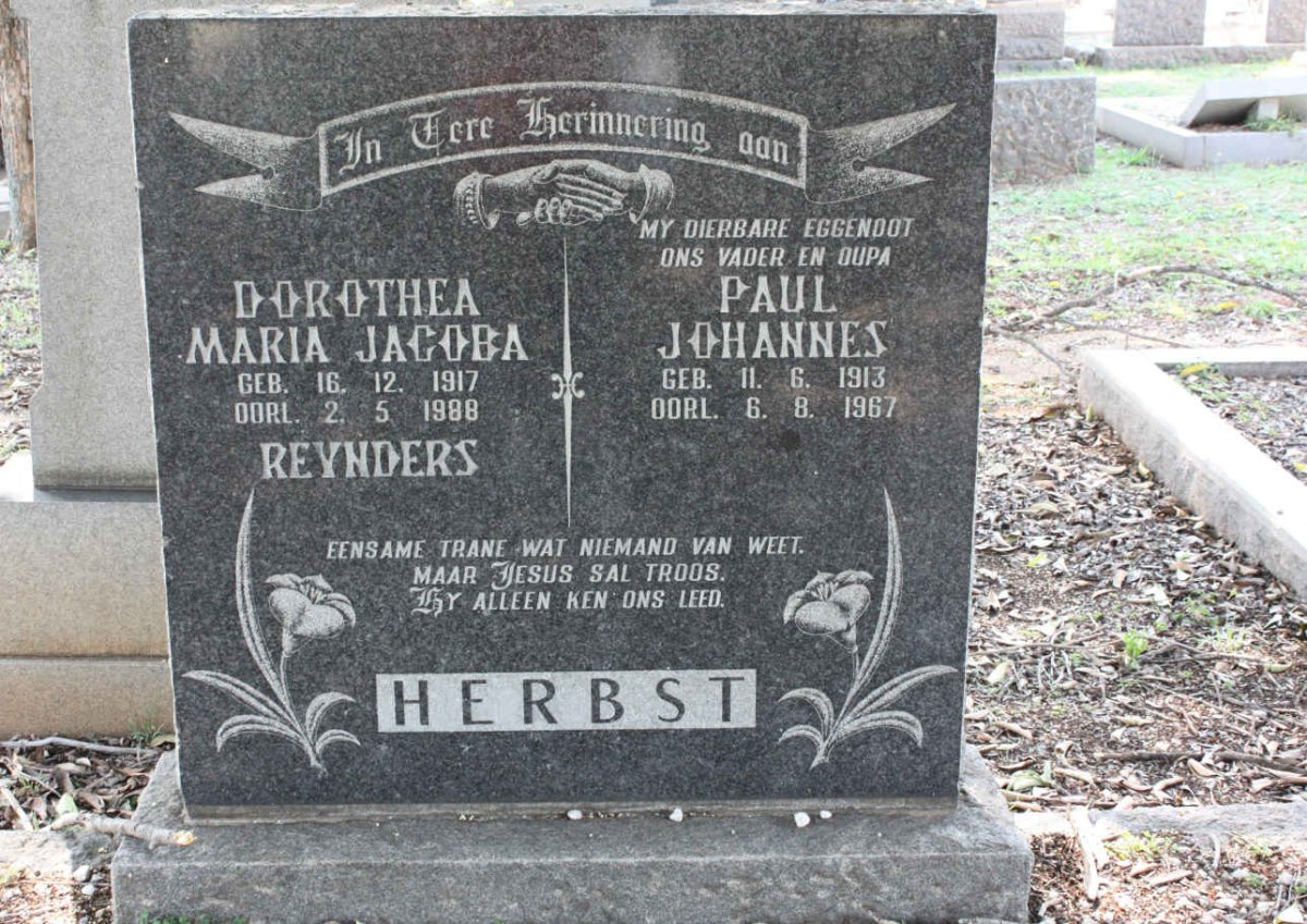 HERBST Paul Johannes 1913-1967 &amp; Dorothea Maria Jacoba REYNDERS 1917-1988