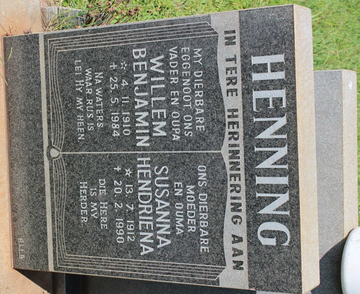 HENNING Willem Benjamin 1910-1984 &amp; Susanna Hendriena 1912-1990