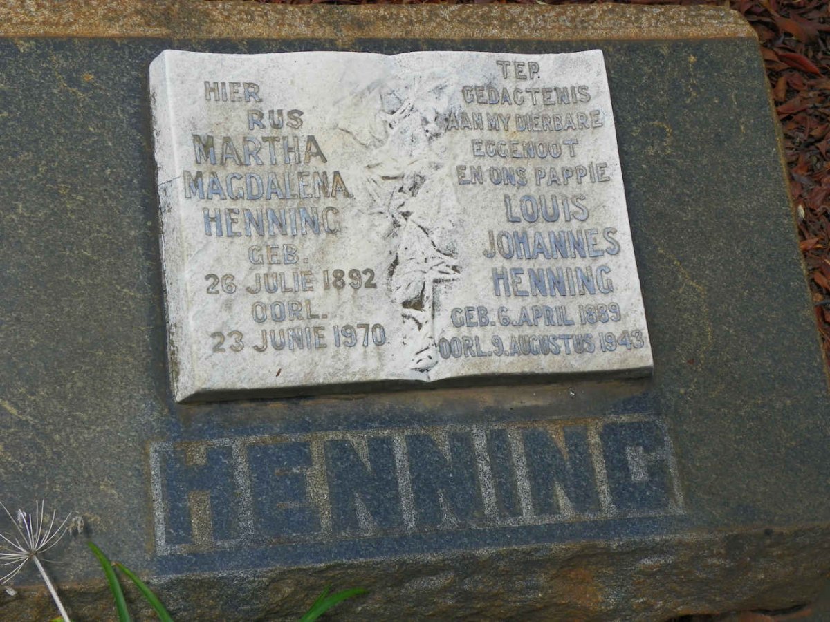 HENNING Louis Johannes 1889-1943 &amp; Martha Magdalena 1892-1970