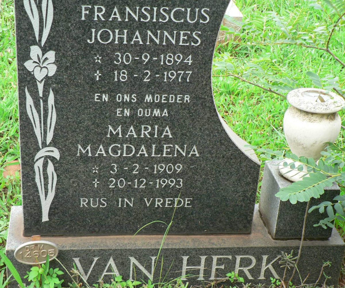 HERK Fransiscus Johannes, van 1894-1977 &amp; Maria Magdalena 1909-1993