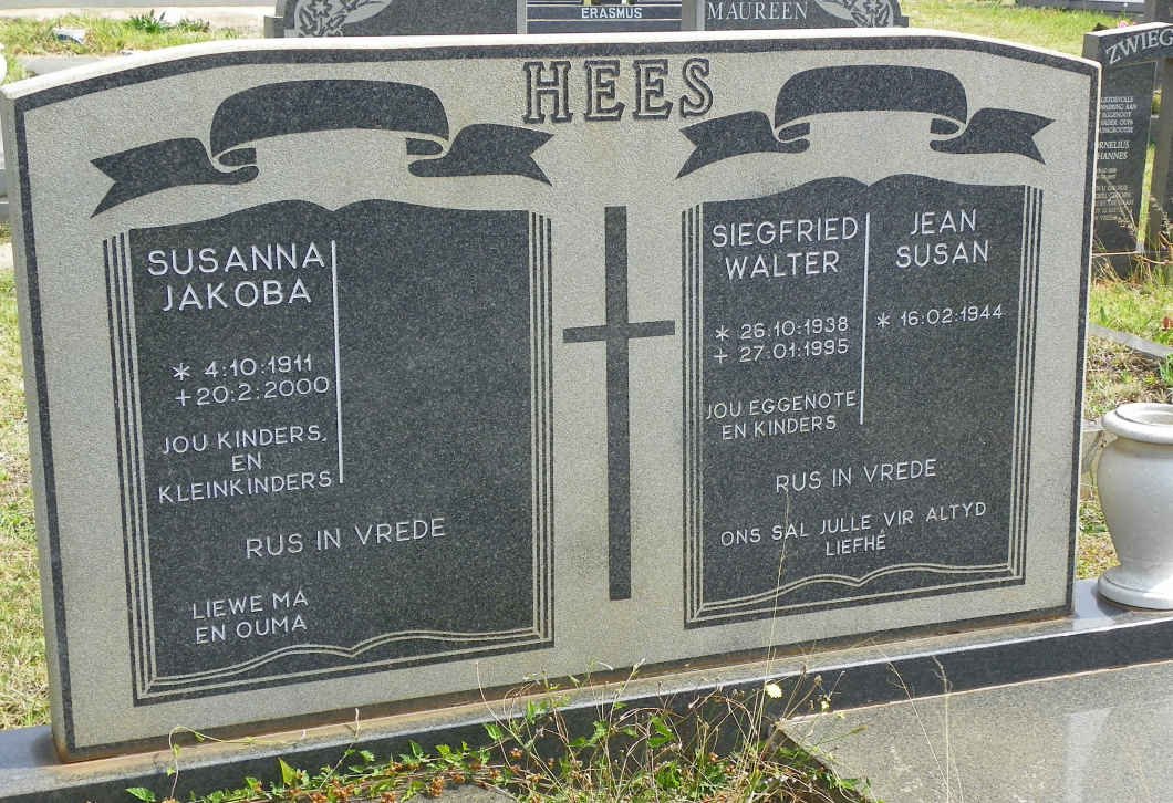 HEES Susanna Jakoba 1911-2000 :: HEES Siegfried Walter 1938-1995 &amp; Jean Susan 1944-