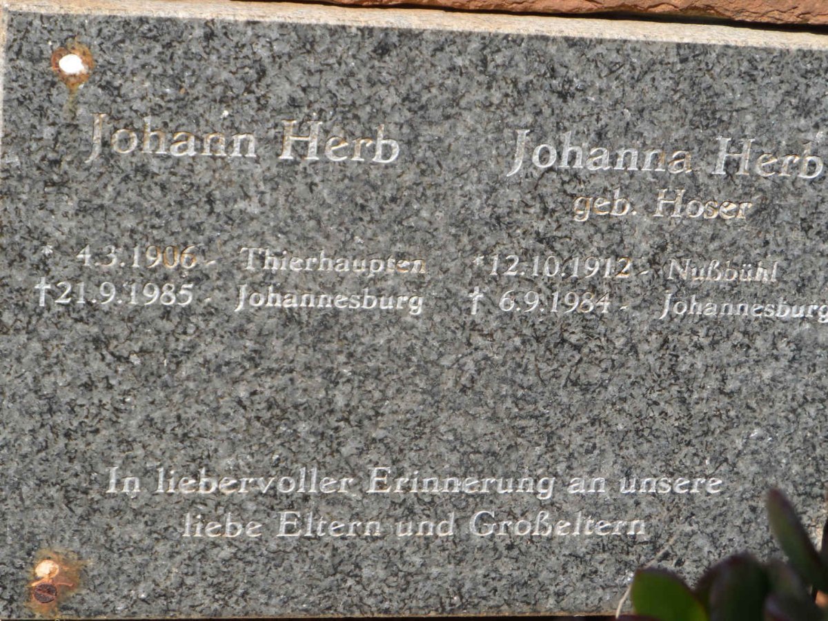 HERB Johann 1906-1985 &amp; Johanna HOSER 1912-1984