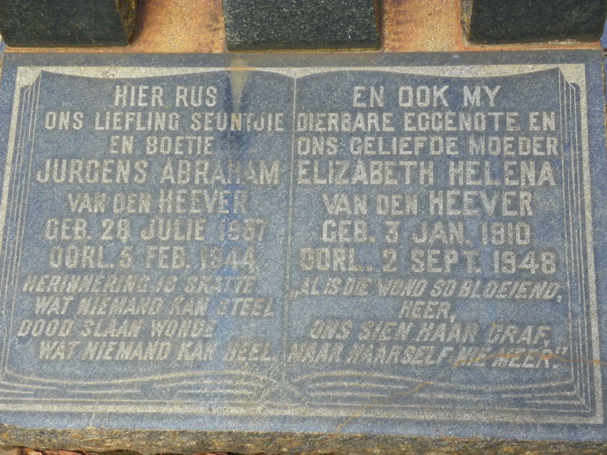 HEEVER Elizabeth Helena, van den 1910-1948 :: VAN DEN HEEVER Jurgens Abraham 1937-1944