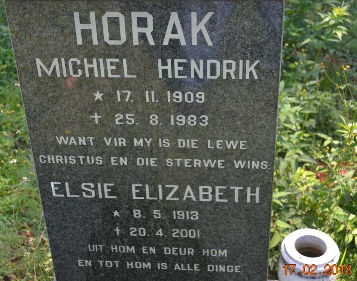 HORAK Michiel Hendrik 1909-1983 &amp; Elsie Elizabeth 1913-2001
