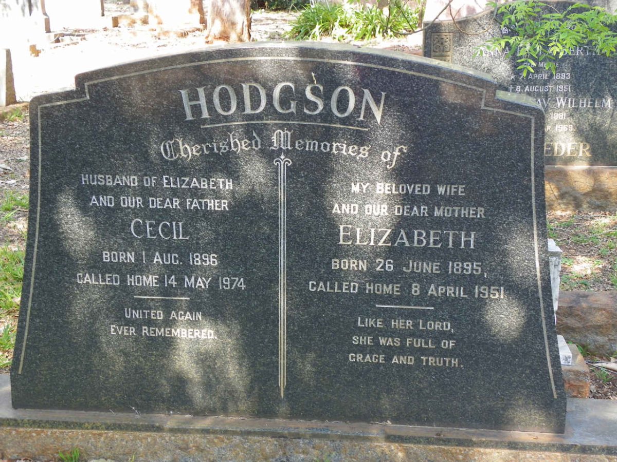 HODGSON Cecil 1896-1974 &amp; Elizabeth 1895-1951