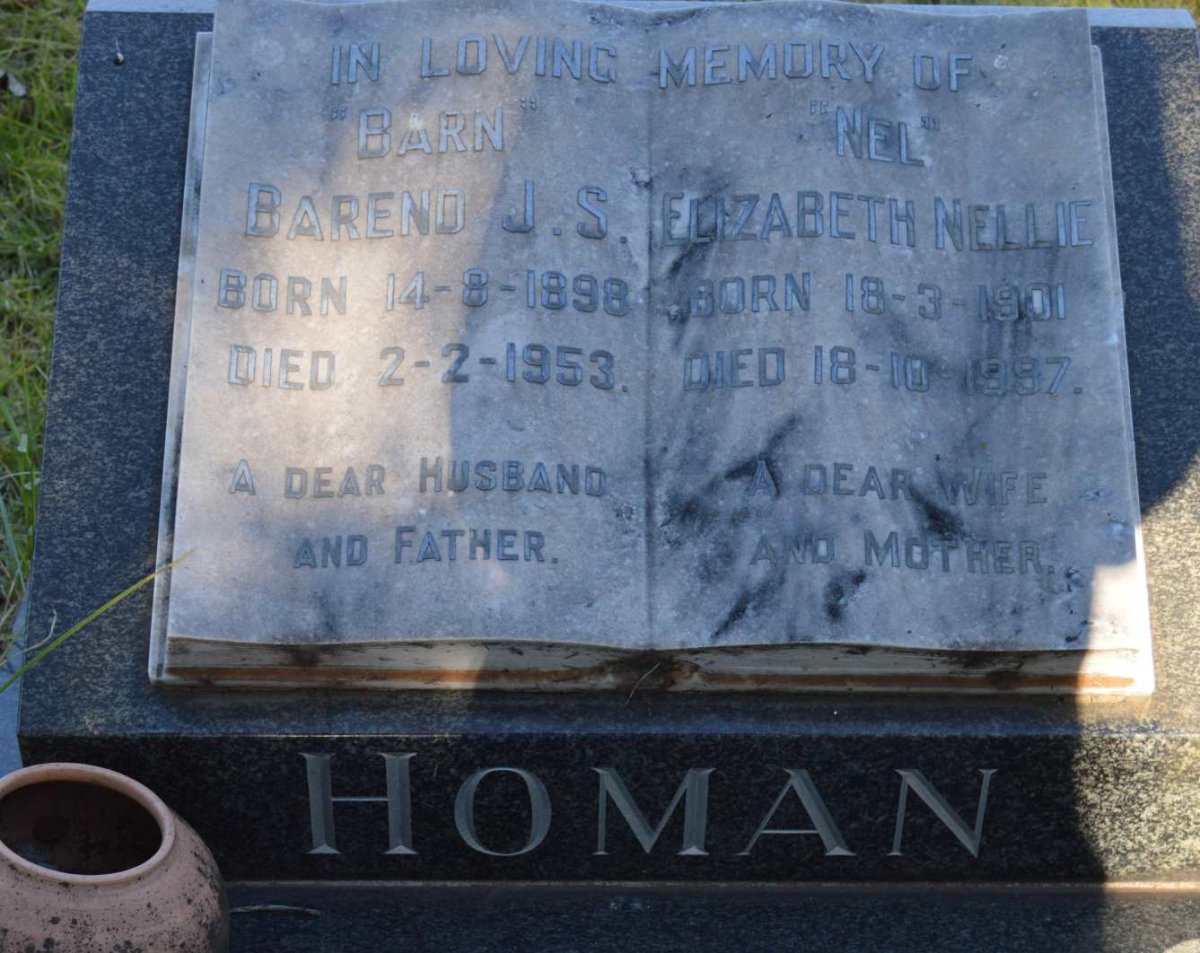 HOMAN Barend J.S. 1898-1953 &amp; Elizabeth Nellie 1901-1997
