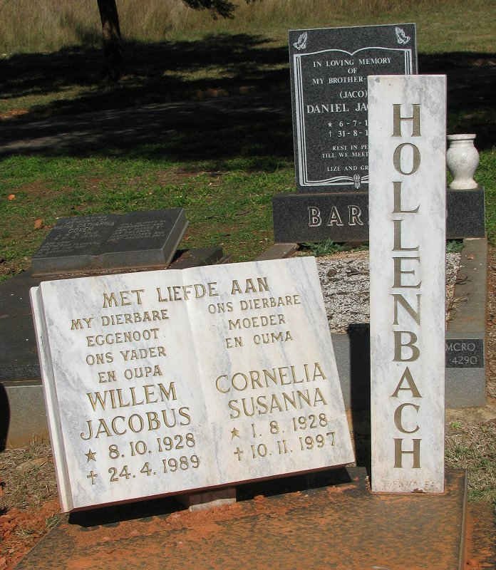 HOLLENBACH Willem Jacobus 1928-1989 &amp; Cornelia Susanna 1928-1997