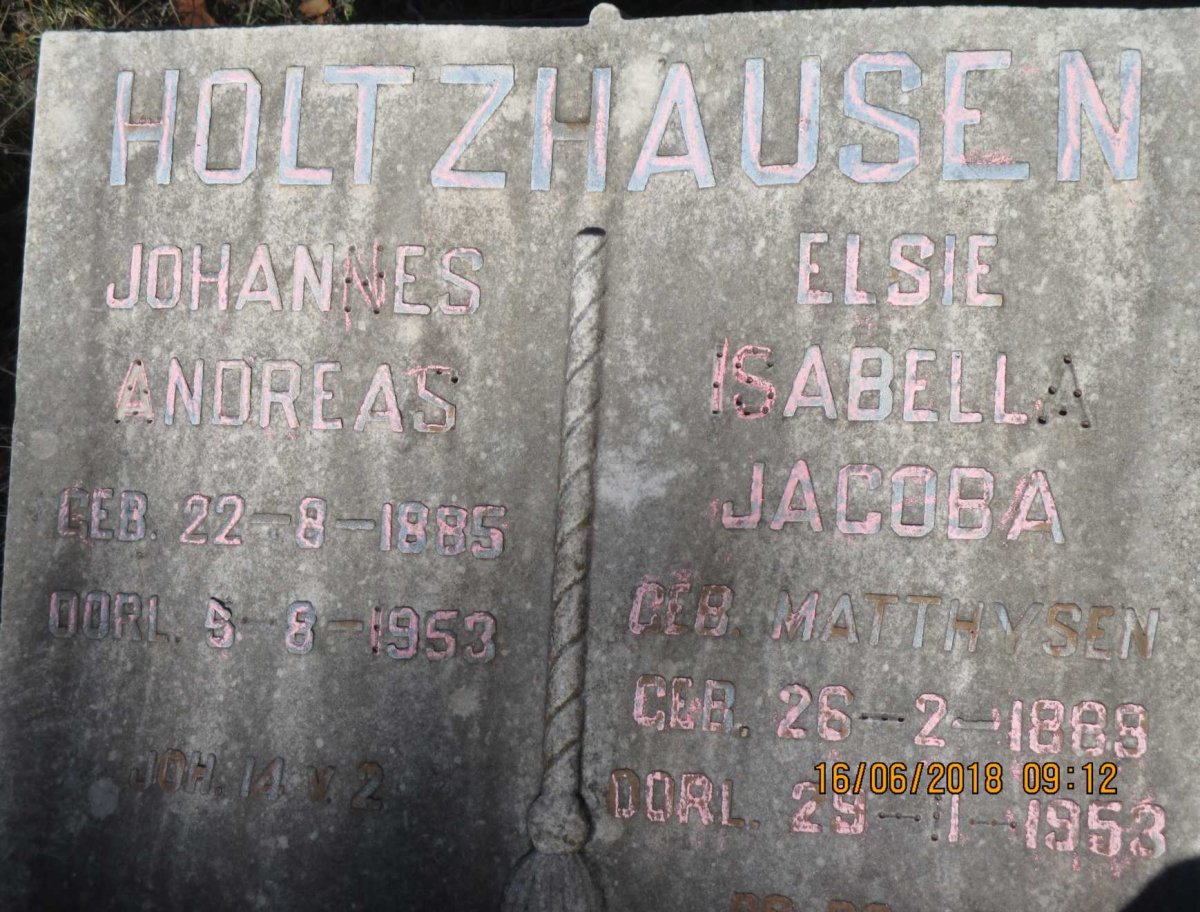 HOLTZHAUSEN Johannes Andreas 1885-1953 &amp; Elsie Isabella Jacoba MATTHYSEN 1889-1953
