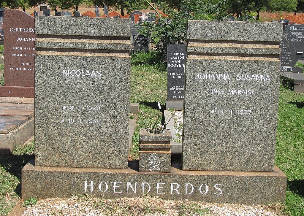 HOENDERDOS Nicolaas 1922-1984 &amp; Johanna Susanna MARAIS 1927-