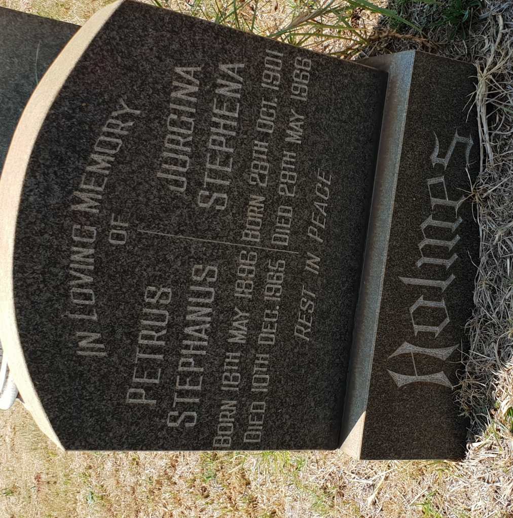 HOLMES Petrus Stephanus 1896-1965 &amp; Jurgina Stephena 1901-1966