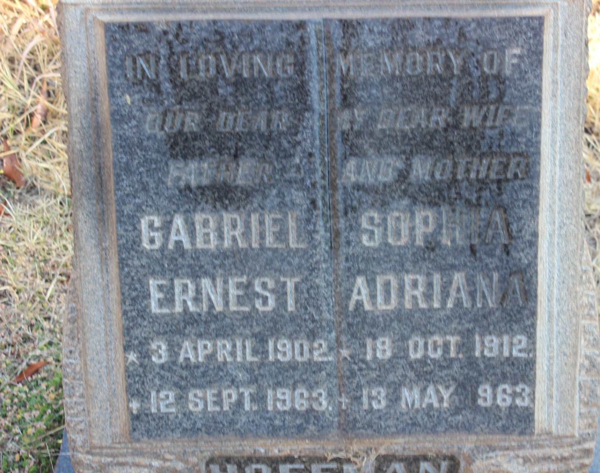 HOFFMAN Gabriel Ernest 1902-1963 &amp; Sophia Adriana 1912-1963
