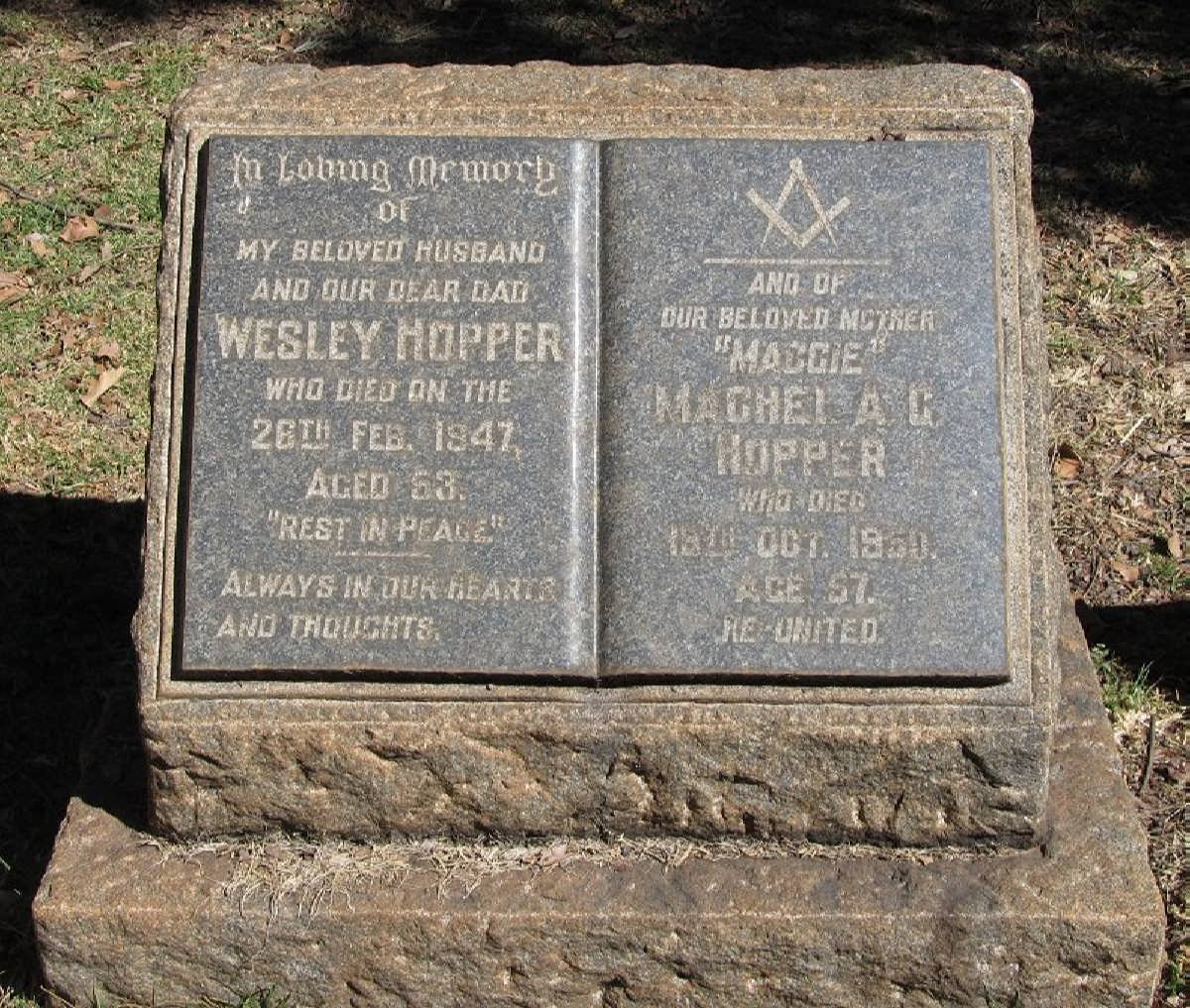 HOPPER Wesley -1947 &amp; Machella G. -1950 