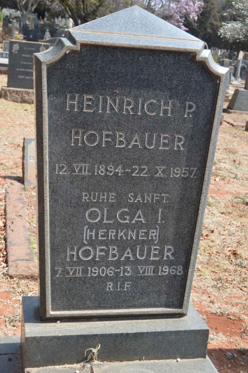 HOFBAUER Heinrich P. 1894-1957 &amp; Olga I. HERKNER 1906-1968