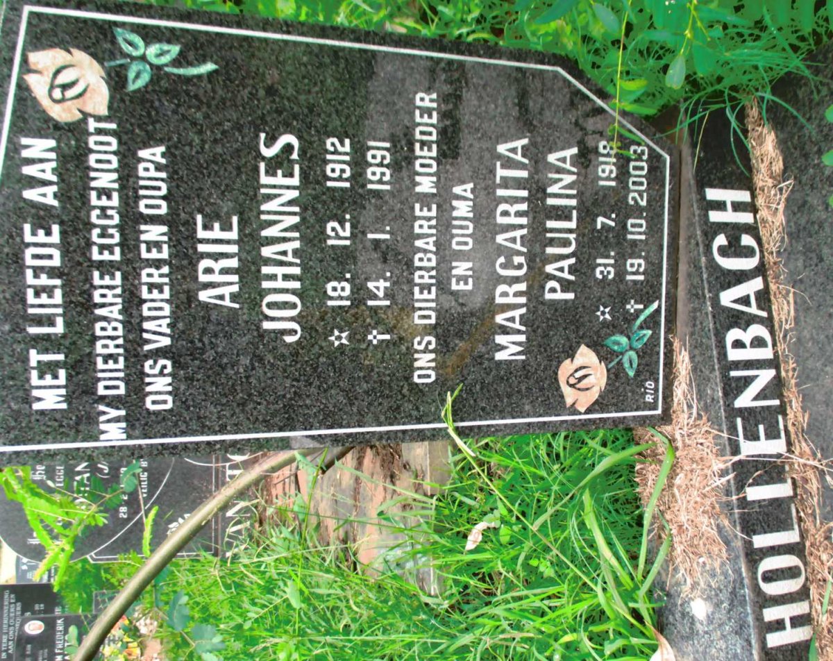 HOLLENBACH Arie Johannes 1912-1991 &amp; Margarita Paulina 1918-2003