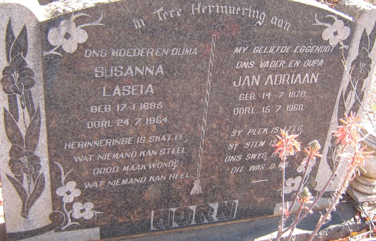 HORN Jan Adriaan 1878-1960 &amp; Susanna Laseia 1885-1964