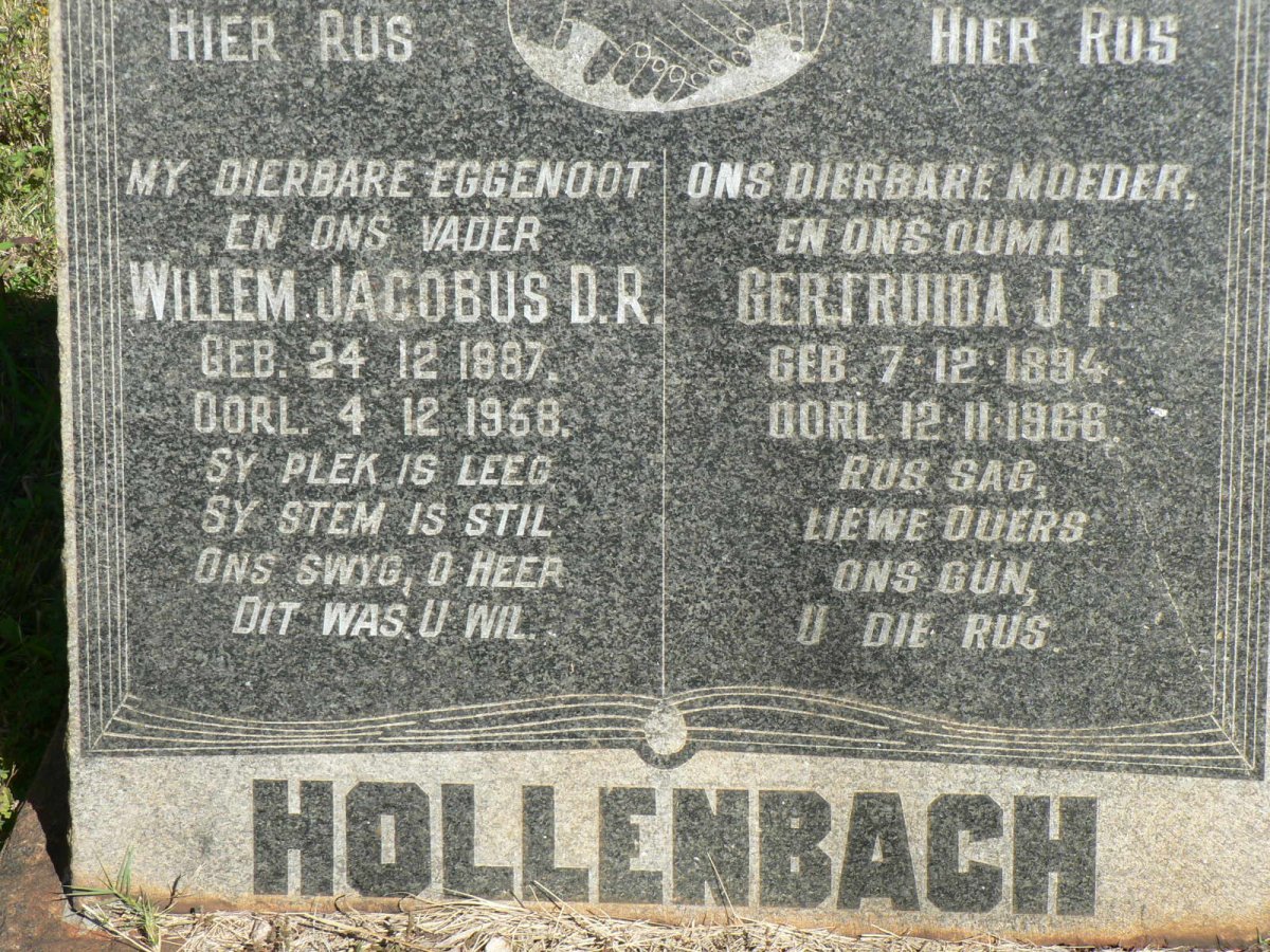 HOLLENBACH Willem Jacobus D.R. 1887-1958 &amp; Gertruida J.P. 1894-1966