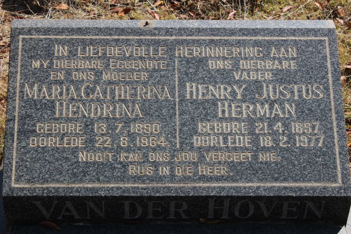 HOVEN Henry Justus Herman, van der 1897-1977 &amp; Maria Catherina Hendrina 1890-1964
