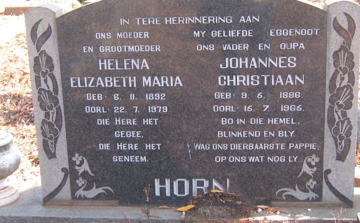 HORN Johannes Christiaan 1886-1965 &amp; Helena Elizabeth Maria 1892-1979