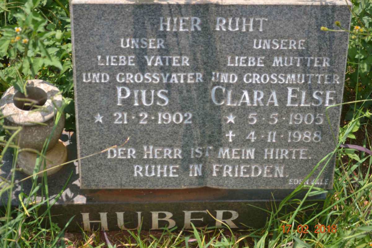 HUBER Pius 1902- &amp; Clara Else 1905-1988