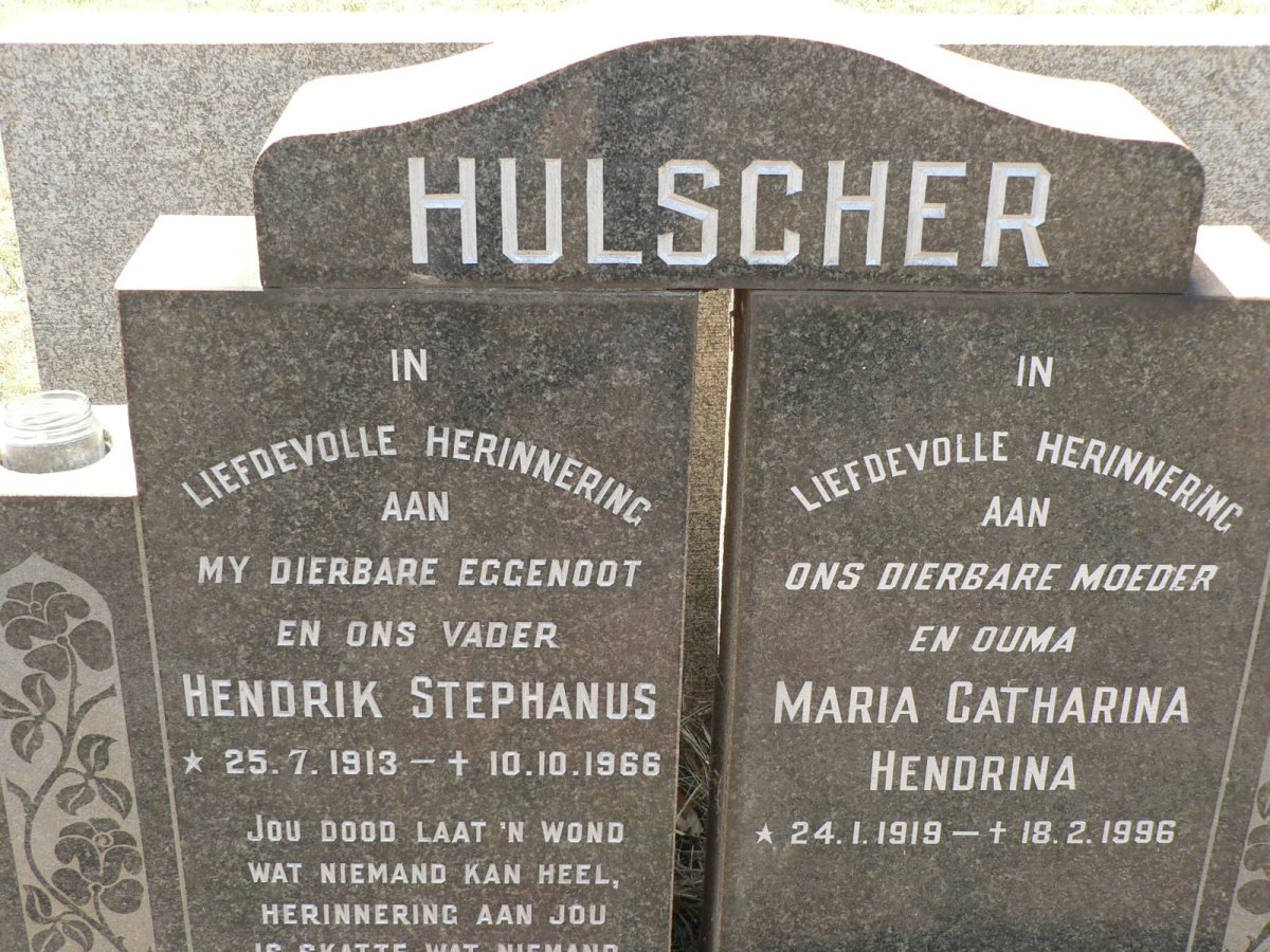 HULSCHER Hendrik Stephanus 1913-1966 &amp; Maria Catharina Hendrina 1919-1996