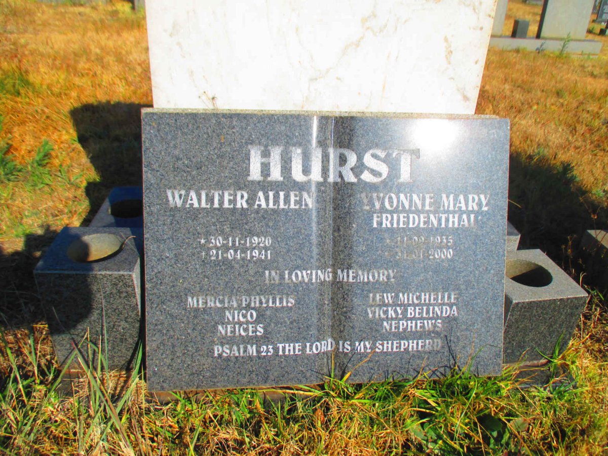 HURST Walter Allen 1920-1941 :: HURST Yvonne Mary Friedenthal 1935-2000